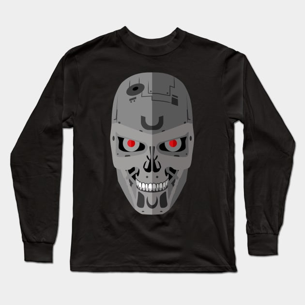 Robot Skull Long Sleeve T-Shirt by Baggss